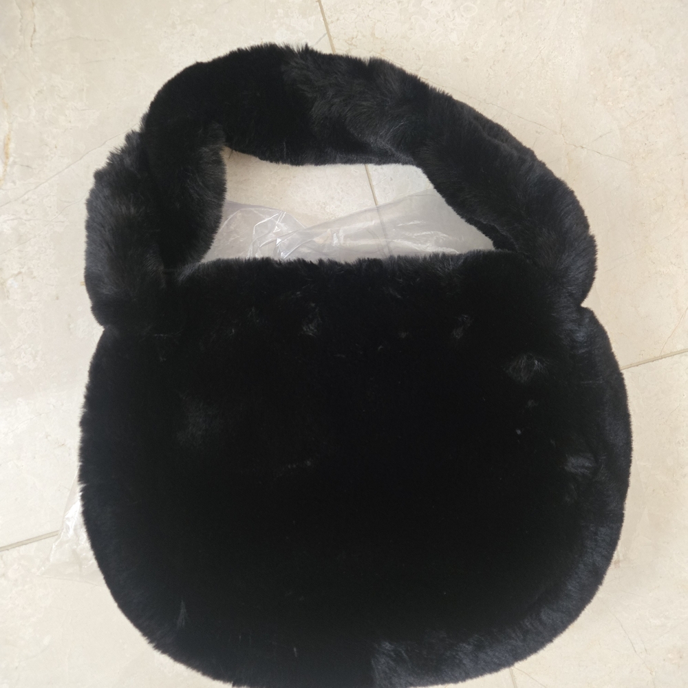 Brand New Soft Black Plush Ladies Faux Fur Satchel